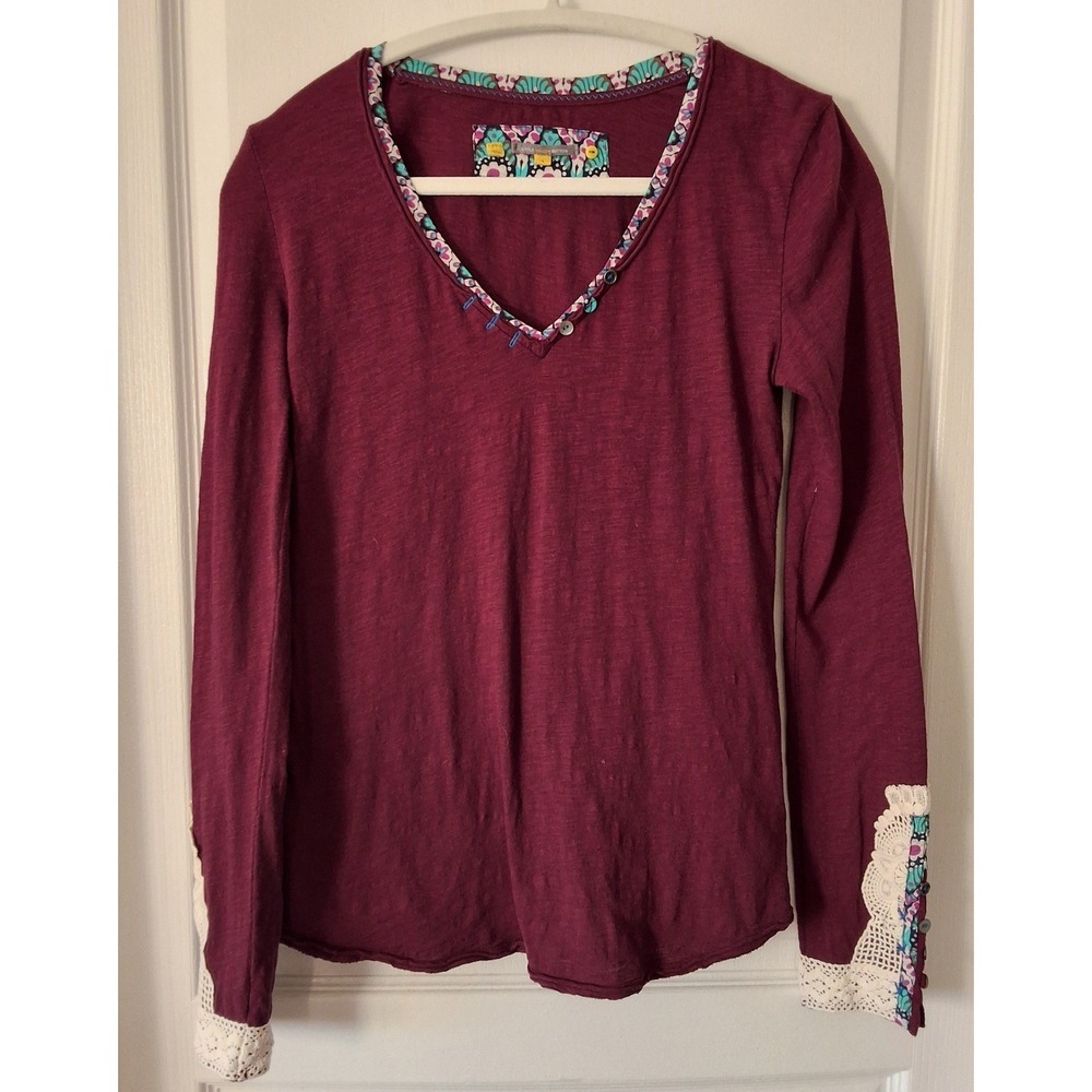 Anthropologie S Little Yellow Button Lata Shirt Crochet Long Sleeve Boho Western - Picture 2 of 7